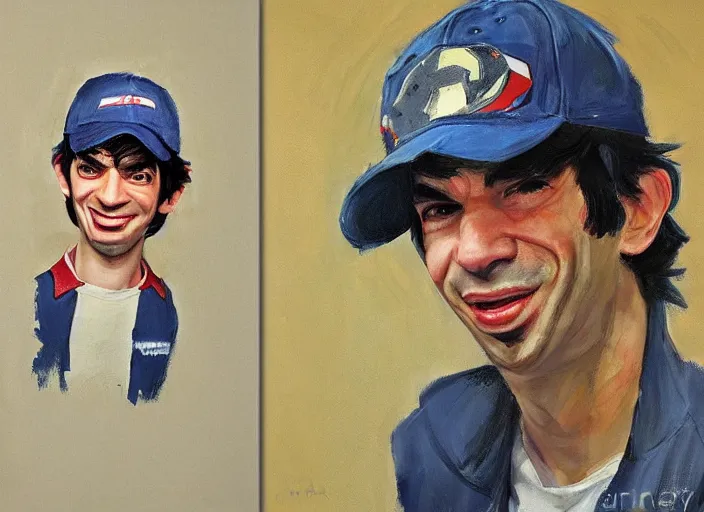 Prompt: a highly detailed beautiful portrait of nathan fielder as ash ketchum, by gregory manchess, james gurney, james jean