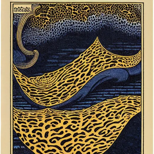 Prompt: intricate boring calssical rapids web leopard xylophone neutrino banylus , by Johfra Bosschart and Katsushika Hokusai and Didier Barra , dutch golden age , tarot card , abstract