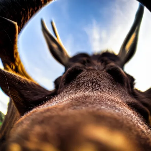 Image similar to close - up fisheye photo of a moose's face