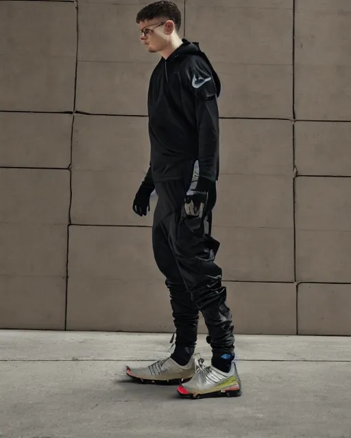 Image similar to Medium shot of Erolson Hugh wearing Nike ACG+Acronym P31-DS Pants in the style of greg rutkowski