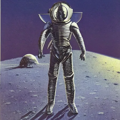 Image similar to crusader knight in armor standing on the moon, vintage sci - fi art, by bruce pennington