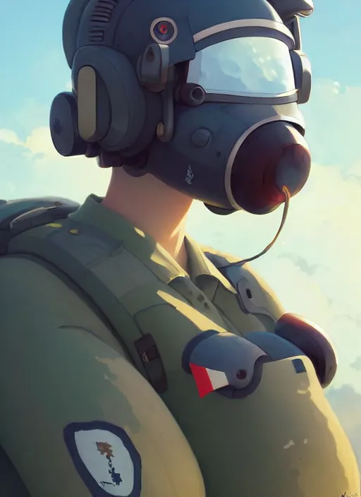 Prompt: portrait of cute pilot girl, smoky sky background, lush landscape, illustration concept art anime key visual trending pixiv fanbox by wlop and greg rutkowski and makoto shinkai and studio ghibli and kyoto animation, soldier clothing, military gear, airplane robot, war machine, sky girls series