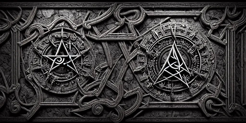 Image similar to an ancient ornate intricate old spell satanic coffin with the sigil symbol of evil emblazoned on the cover, in a unknown cave, cinematic, realistic, intricate detail, finely detailed, small details, extra detail, photorealistic, high resolution, 3 d, pbr, path tracing, volumetric lighting, octane render, arnold render, 8 k