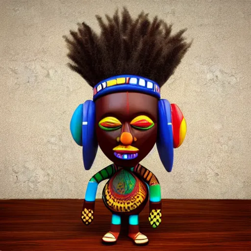 Image similar to african tribal chief vinyl art toy, detailed product photo, 3 d render,