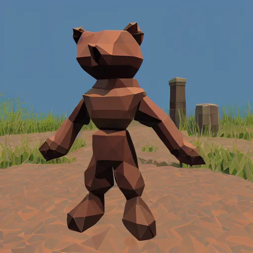 Prompt: image of an rpg bear enemy with low poly playstation 1 graphics, upscaled to high resolution