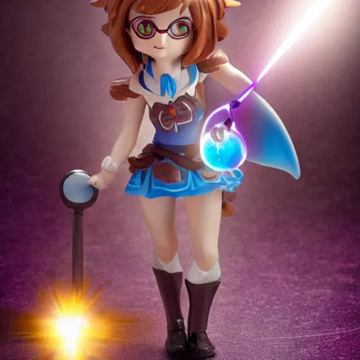 Image similar to cute pvc figure of a cute sorcerer girl casting a powerful spell, lens flare