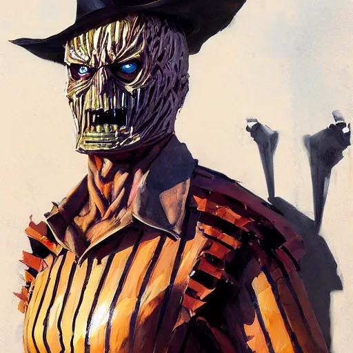 Image similar to greg manchess portrait painting of partially armored freddy krueger as overwatch character, medium shot, asymmetrical, profile picture, organic painting, sunny day, matte painting, bold shapes, hard edges, street art, trending on artstation, by huang guangjian and gil elvgren and sachin teng