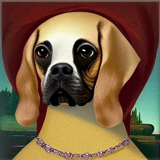 Image similar to dog as the monalisa