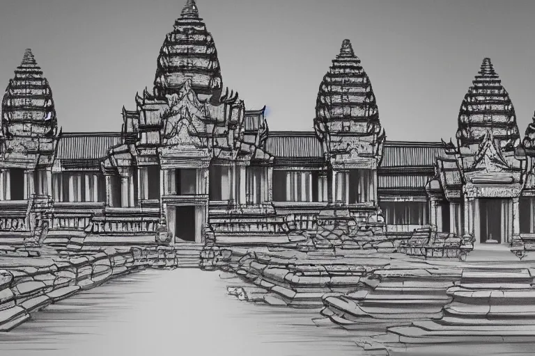 Image similar to angkor wat in the middle of a busy town, concept art, digital painting, artstation