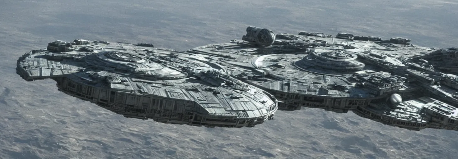 Image similar to star wars millenium falcon entering the death star gigantism