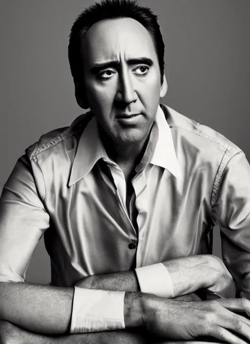 Prompt: portrait of beautiful 3 0 yearold female nic cage by mario testino, headshot, detailed, award winning, sony a 7 r