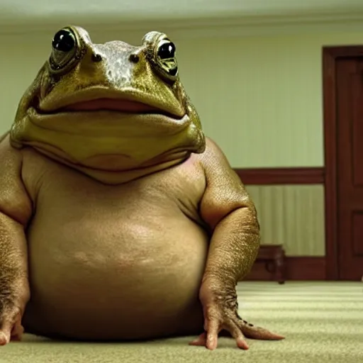 Image similar to a giant toad sitting with mike tyson in a room, realistic still from the movie the big lebowski by the coen brothers, 8 h