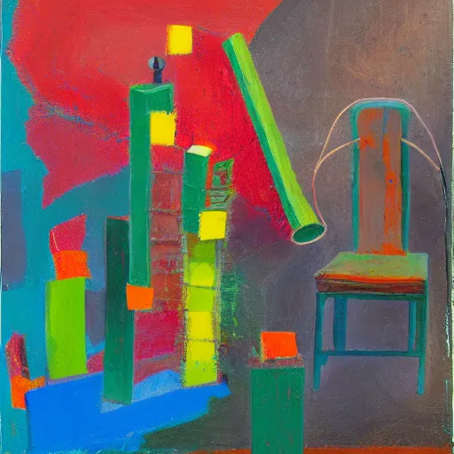 Image similar to an impasto painting by shaun tan of an abstract sculpture by the caretaker and john hoyland