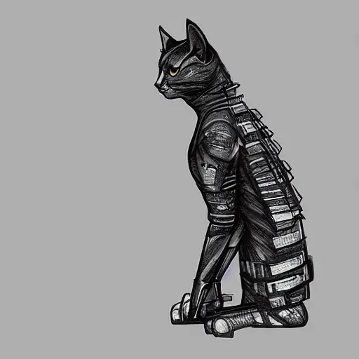 Prompt: cyberpunk cat in suit sketch side view full body - s 2 7 6 0 0 0 3 1 5 9