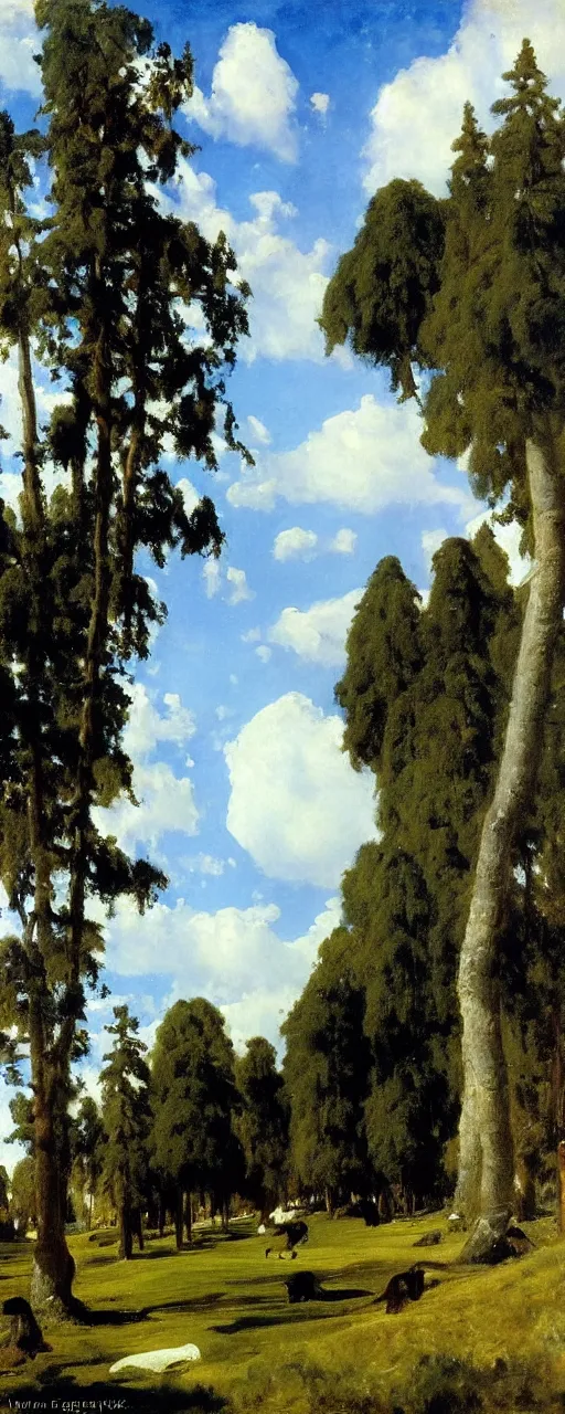 Prompt: disney backdrop of a blue sky with white couds by eugene von guerard, ivan shishkin, john singer sargent