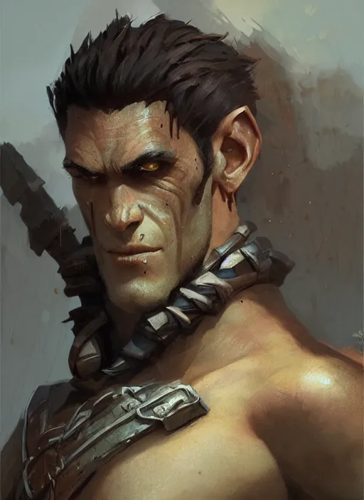 lanky young half - orc warrior wearing brown leather, | Stable ...