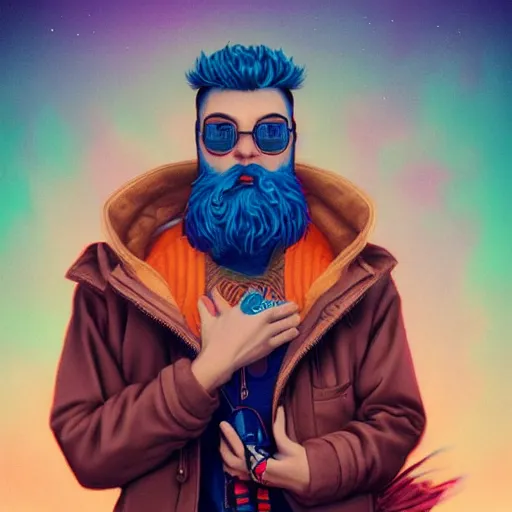 Image similar to Lofi vaporwave cyberpunk bearded man, Pixar style, Tristan Eaton, Stanley Artgerm, Tom Bagshaw