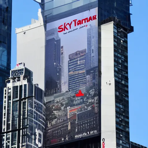 Image similar to skycrapper with huge billboard on it.