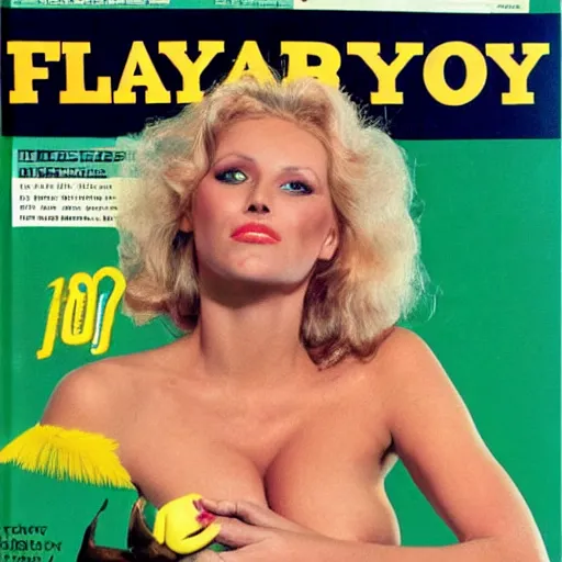 Prompt: the cover of playboy magazine from 1983 with a very ugly woman