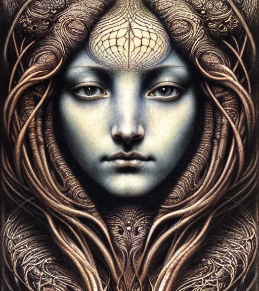 Image similar to detailed realistic beautiful bast goddess face portrait by jean delville, gustave dore, iris van herpen and marco mazzoni, art forms of nature by ernst haeckel, art nouveau, symbolist, visionary, gothic, neo - gothic, pre - raphaelite, fractal lace, intricate alien botanicals, ai biodiversity, surreality, hyperdetailed ultrasharp octane render
