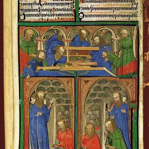 Prompt: pages from book of forbiden knowledge, medieval art work, very detailed, sacrilegious n - 9