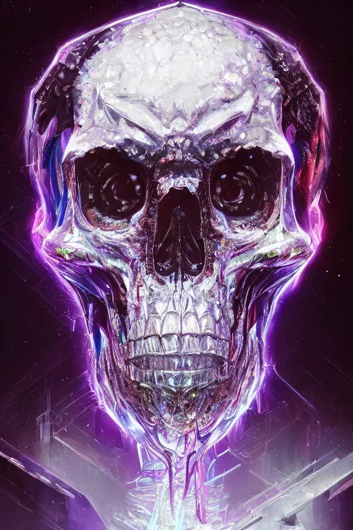 Image similar to A fancy portrait of a crystalized beast skull by Greg Rutkowski, beeple, Sung Choi, Mitchell Mohrhauser, Maciej Kuciara, Johnson Ting, Maxim Verehin, Peter Konig, final fantasy, macro lens , 8k photorealistic, cinematic lighting, HD, high details, dramatic, dark atmosphere, trending on artstation