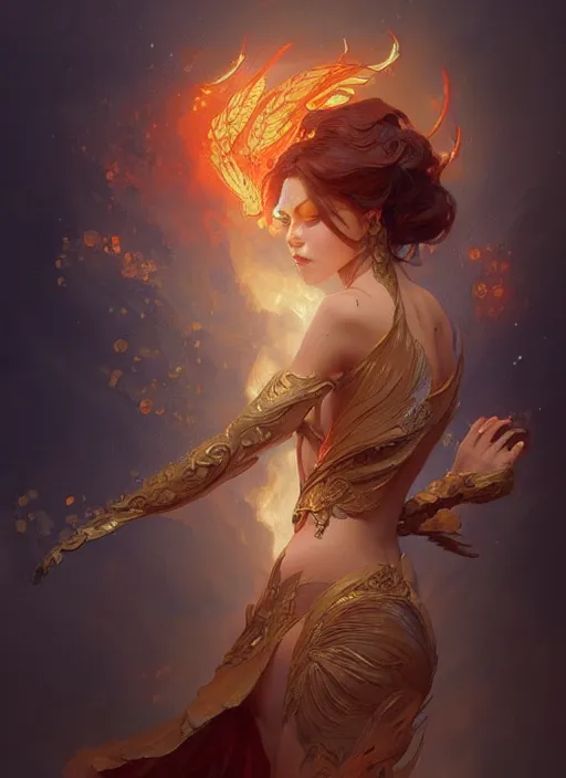 Image similar to a cute fire elemental, fantasy, intricate, elegant, highly detailed, digital painting, artstation, concept art, wallpaper, smooth, sharp focus, illustration, art by artgerm and greg rutkowski and alphonse mucha