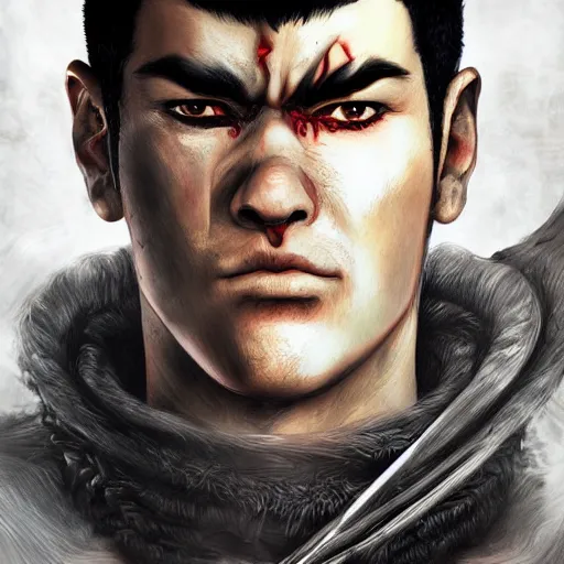 Prompt: digital art semi-realistic portrait of guts from berserk extremely detailed, made by wlop and maxwell boas