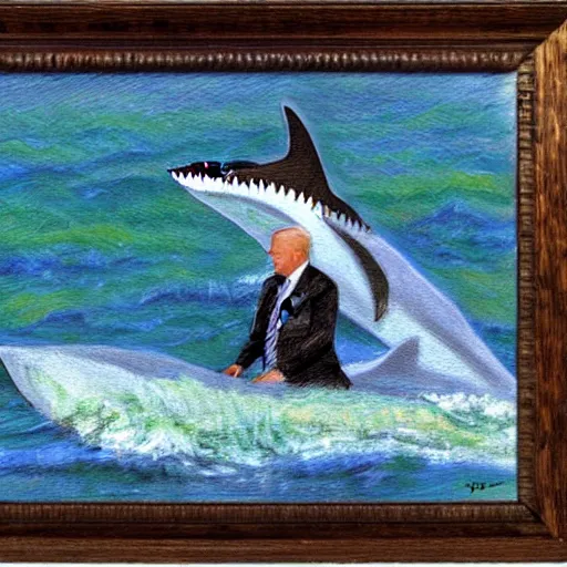 Image similar to joe biden sharkman, impressionism