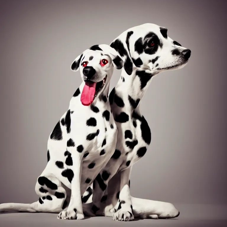 Image similar to vogue photoshoot octane render portrait of 1 0 1 dalmatian with white background, focus bright colorful pastel exotic vintage boutique hotel lounge, very short depth of field, bokeh