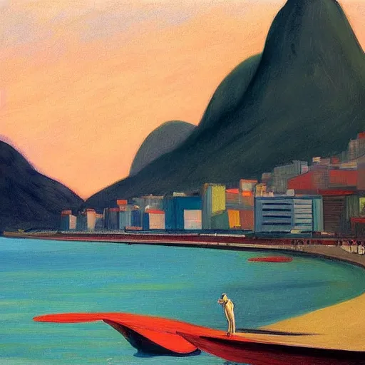 Prompt: rio de janeiro painted by edward hopper, character alone