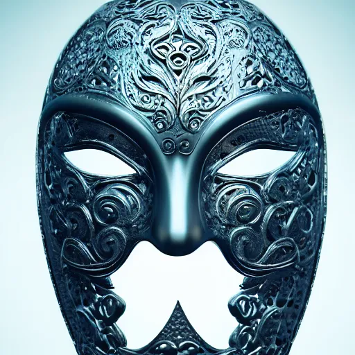 Image similar to an elaborate intricate mask made of water, rendered in octane, behance hd, bokeh backdrop