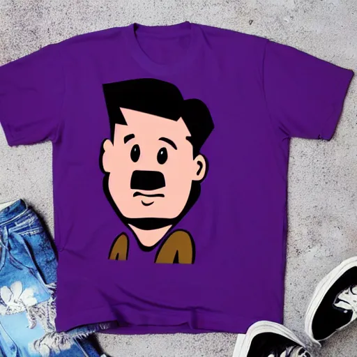 Image similar to a purple t-shirt with a cartoon face