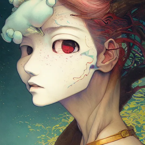 Image similar to prompt : folklore portrait soft light painted by james jean and katsuhiro otomo and erik jones, inspired by evangeleon anime, smooth face feature, intricate oil painting, high detail illustration, sharp high detail, manga and anime 1 9 9 0