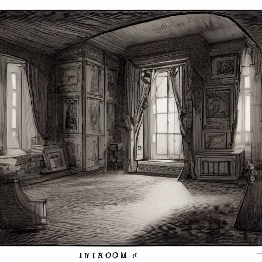 Image similar to An interior of room, in style of Keith Thompson