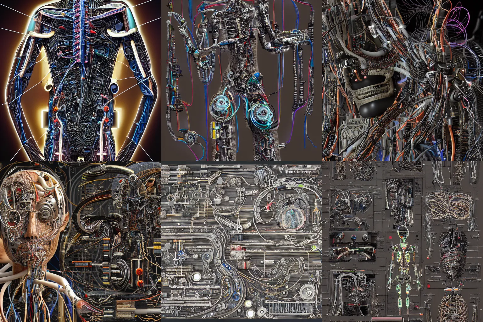 Prompt: wiring of a cyborg, eclectic, intricate, highly detailed, 8k