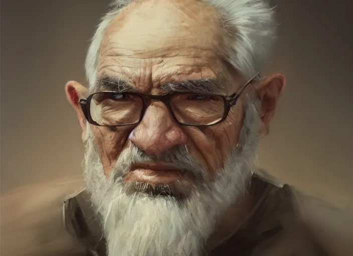 Image similar to concept art oil painting of and Old man by Jama Jurabaev, extremely detailed, brush hard, artstation