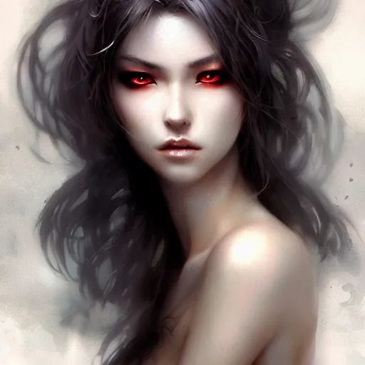 Image similar to beautiful women with oriental faces, character portrait, sharp, digital matte painting, art by luis royo, greg rutkowski, trending on artstation