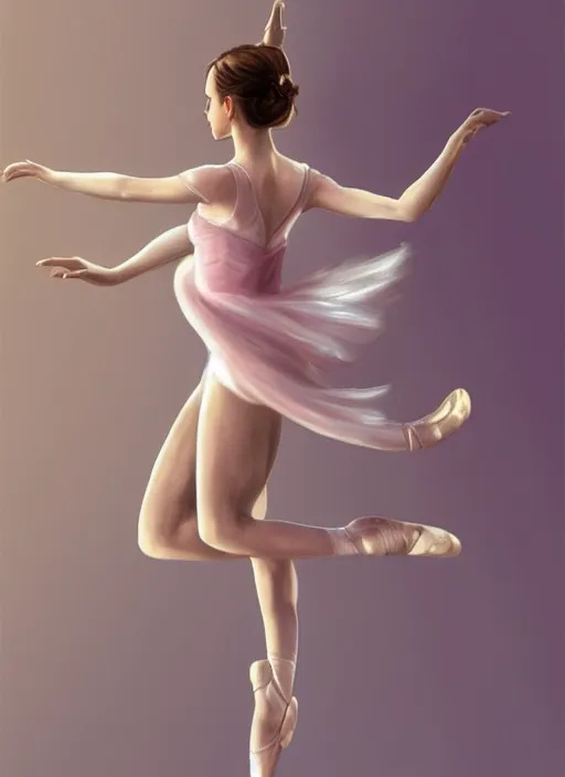 Prompt: emma watson as ballerina, ballet pose, soft pink and white transparent cloth, D&D, shiny background, intricate, elegant, highly detailed, digital painting, artstation, concept art, smooth, sharp focus, illustration, artgerm, bouguereau