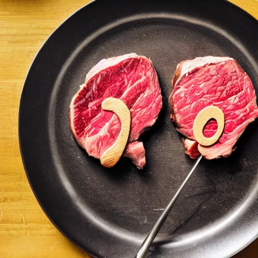 Prompt: a steak in the shape of a music note