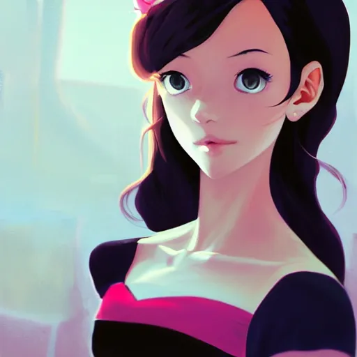 Image similar to portrait of a beautiful girl with dark hair dressed as a ballerina, rich vivid colors, ambient lighting, dynamic lighting, 4 k, hq, official media, anime key visual, makoto shinkai, ilya kuvshinov, lois van baarle, rossdraws, detailed, trending on artstation