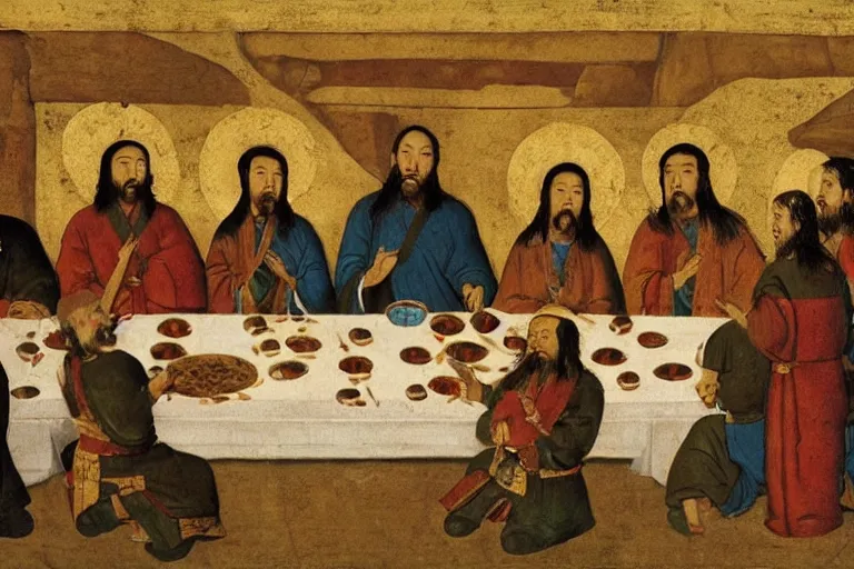 Prompt: genghis khan at the last supper