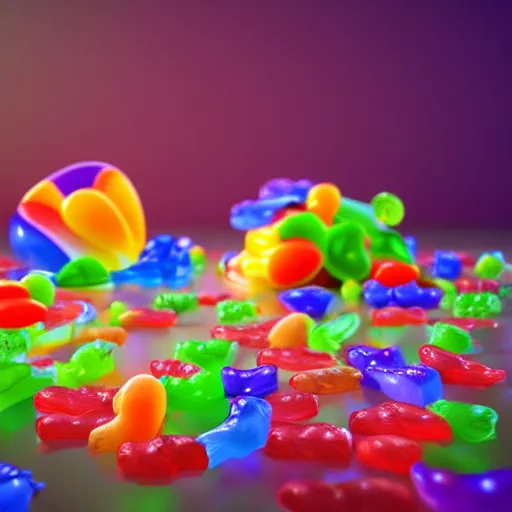 Prompt: playground made entire of gummy candy, octane render, highly detailed sugar, ue 5, realistic lighting, white background