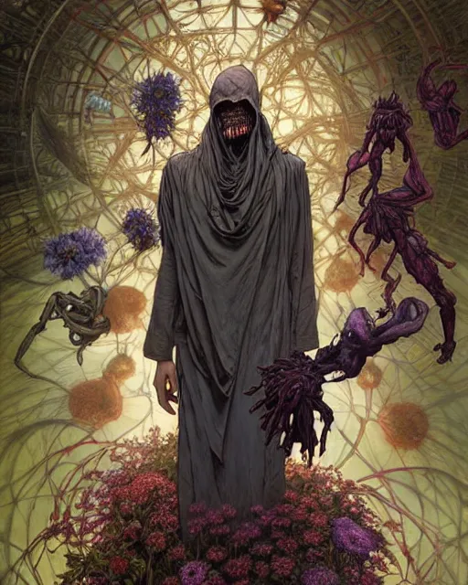 Image similar to the platonic ideal of flowers, rotting, insects and praying of cletus kasady ultimate carnage thanos dementor wild hunt doctor manhattan chtulu nazgul davinci, d & d, fantasy, ego death, detailed, intricate, hyperrealism, intense, scary, decay, dmt, art by artgerm and greg rutkowski and alphonse mucha