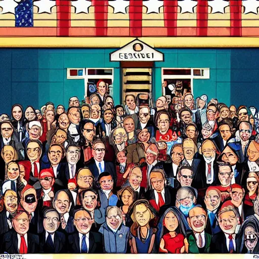 Image similar to where is bernie, in the style of a where's waldo