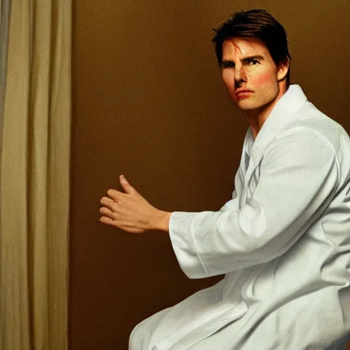 Image similar to Tom Cruise in white lab coat by Van Gogh