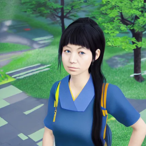 Image similar to a painting of Japanese schoolgirl, clothed, Unreal Engine