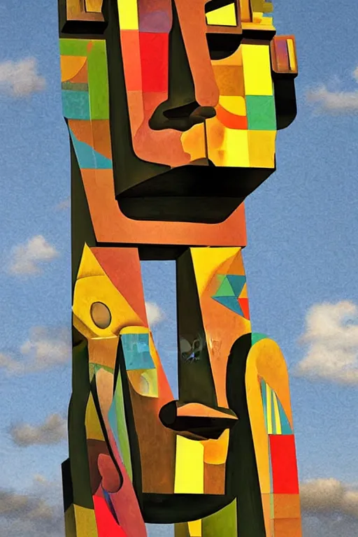 Image similar to cubist moai statue geometric cutout digital illustration cartoon colorful beeple