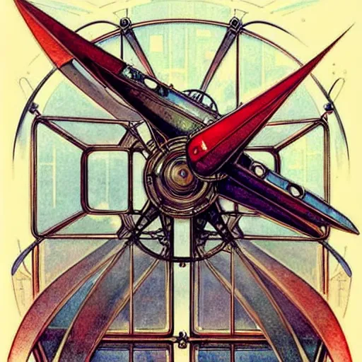 Image similar to ( ( ( ( ( 1 9 5 0 s retro future intricate machine spaceship large window. muted colors. art nouveau ) ) ) ) ) by jean baptiste monge!!!!!!!!!!!!!!!!!!!!!!!!! chrome red