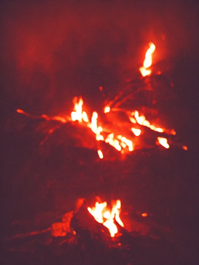 Prompt: cinestill of bonfire at night, film grain, 5 0 mm f / 1. 8